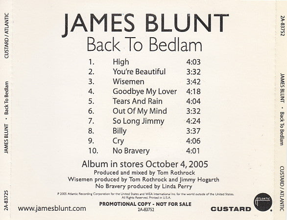 James Blunt : Back To Bedlam (CD, Advance, Album, Promo)