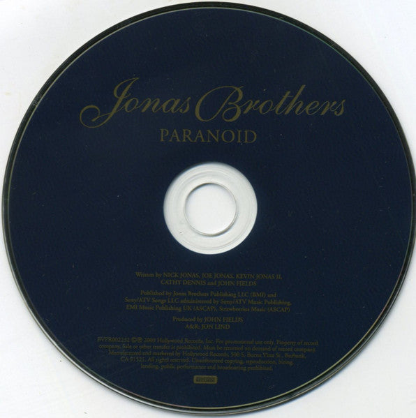Jonas Brothers : Paranoid (CD, Single, Promo)