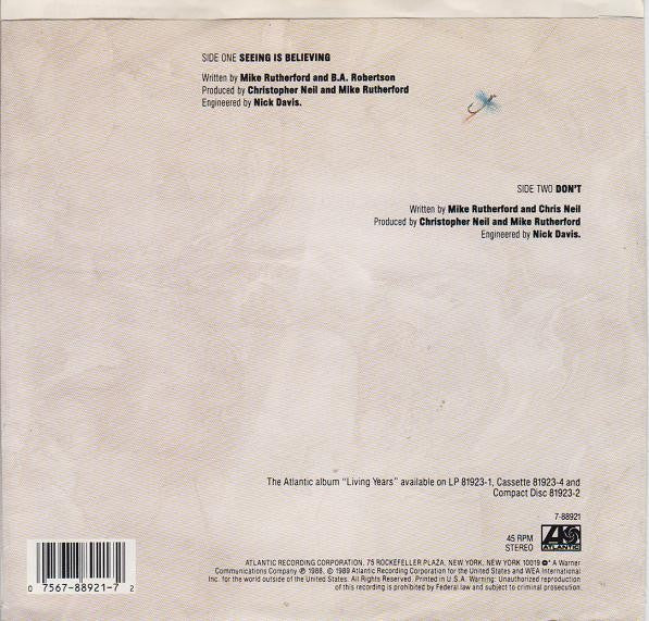 Mike & The Mechanics : Seeing Is Believing (7", Single)