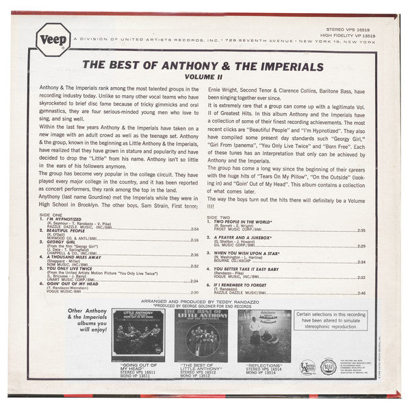 Little Anthony & The Imperials : The Best Of Volume 2 (LP, Comp, Mon)