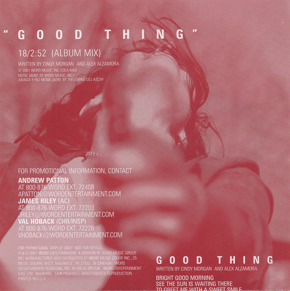 Cindy Morgan : Good Thing (CD, Single, Promo)