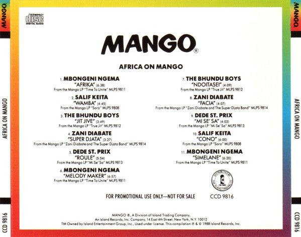 Various : Africa On Mango (CD, Comp, Promo)