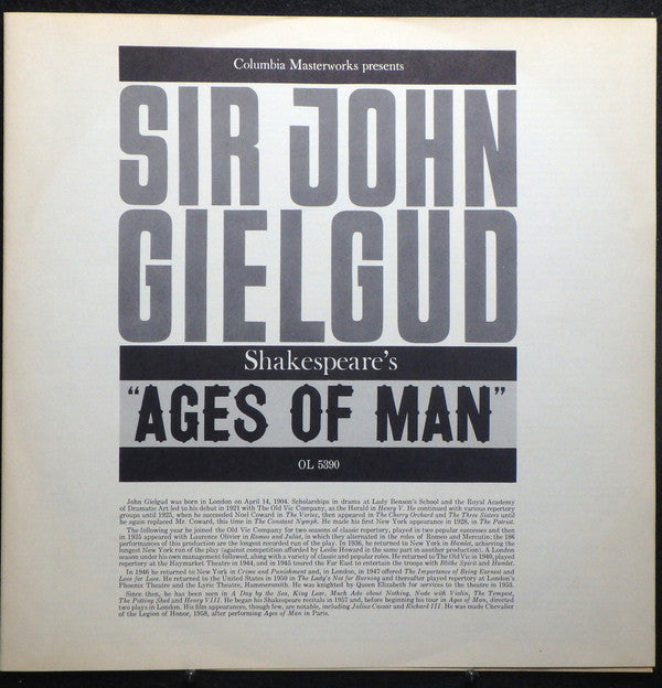 John Gielgud : Shakespeare's Ages Of Man (LP, Album, Mono, Spo)