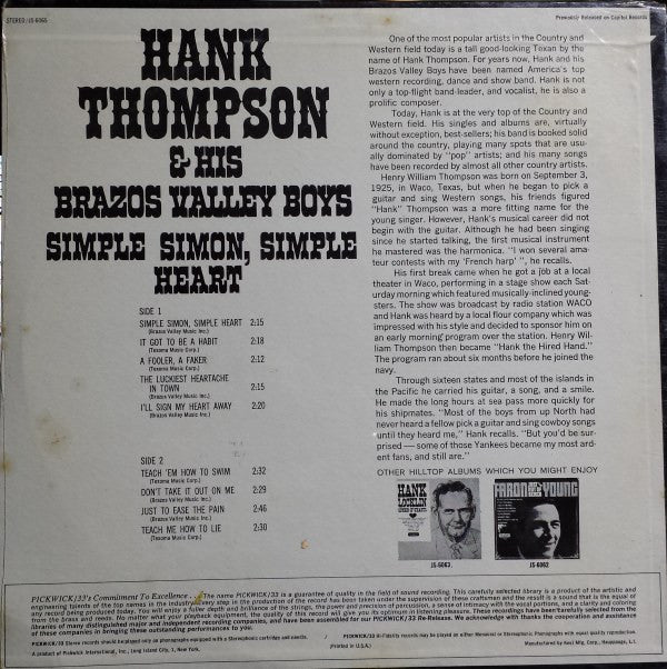 Hank Thompson & His Brazos Valley Boys* : Simple Simon, Simple Heart (LP, Album, RE)