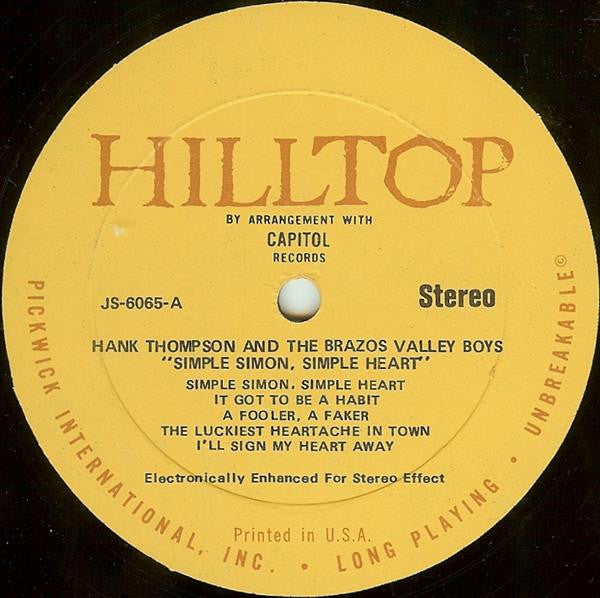 Hank Thompson & His Brazos Valley Boys* : Simple Simon, Simple Heart (LP, Album, RE)