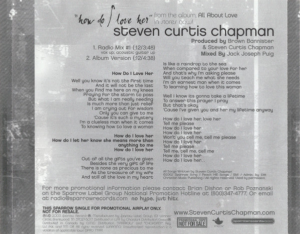 Steven Curtis Chapman : How Do I Love Her (CD, Single, Promo)