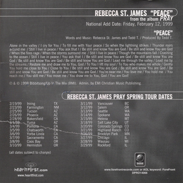 Rebecca St. James : Peace (CD, Maxi, Promo)