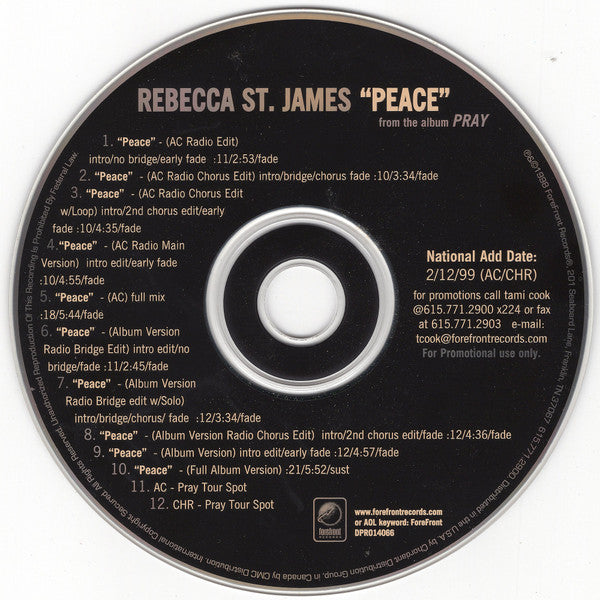 Rebecca St. James : Peace (CD, Maxi, Promo)