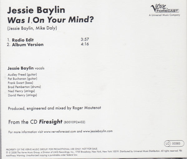 Jessie Baylin : Was I On Your Mind? (CD, Single, Promo)