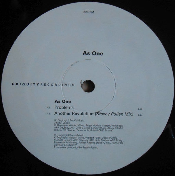 Kirk Degiorgio Presents As One : Problems / Another Revolution / If It Ain't Broke (12")