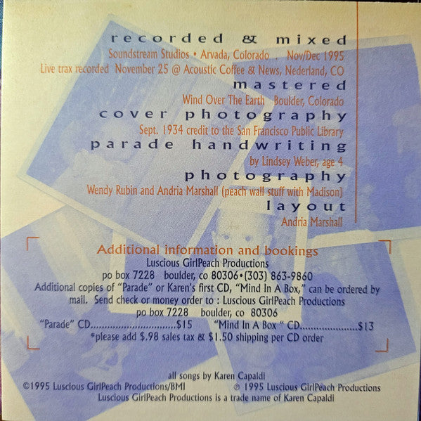 Karen Capaldi : Parade (CD, Album)