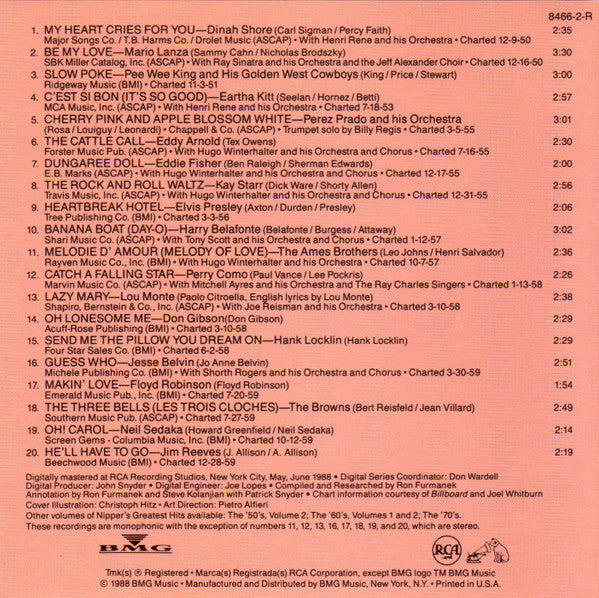 Various : Nipper's Greatest Hits - The 50's, Volume 1 (CD, Comp, Mono, RM)