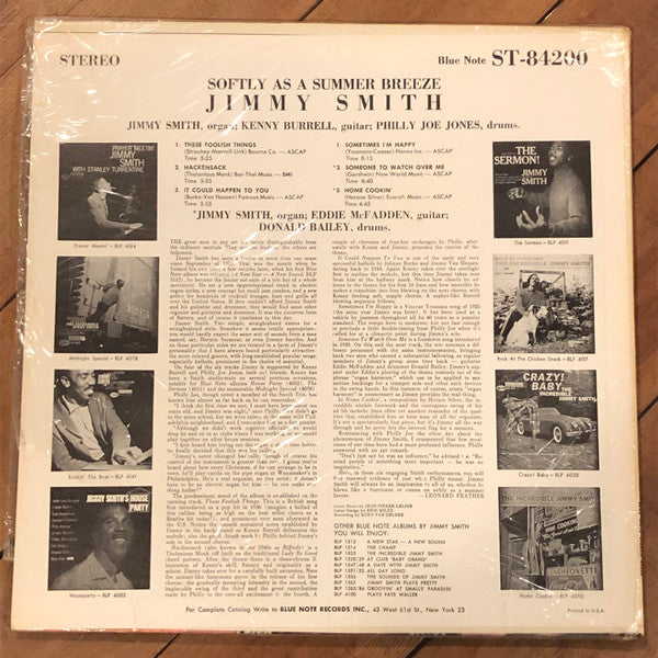 Jimmy Smith With Kenny Burrell & "Philly" Joe Jones : Softly As A Summer Breeze (LP, Album, DG )
