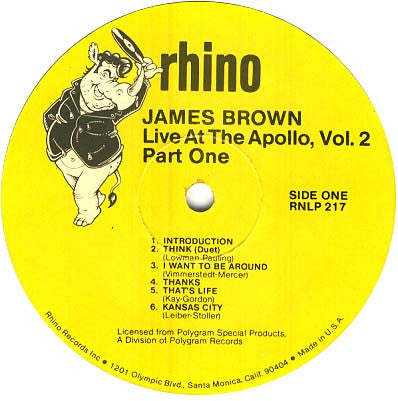James Brown & The Famous Flames : "Live" At The Apollo Volume II (Part 1) (LP, Album, RE)