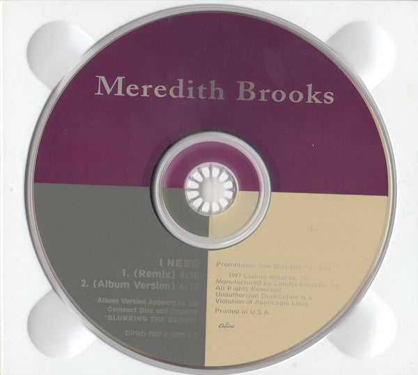 Meredith Brooks : I Need (CD, Single, Promo, Dig)