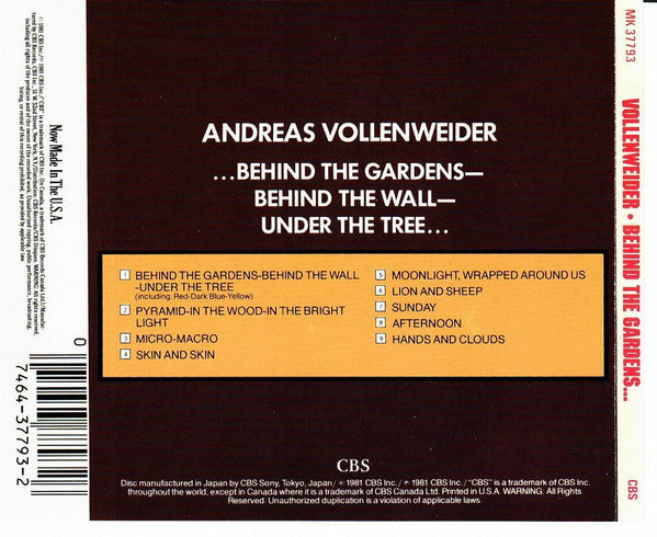 Andreas Vollenweider : ...Behind The Gardens - Behind The Wall - Under The Tree... (CD, Album, RE)