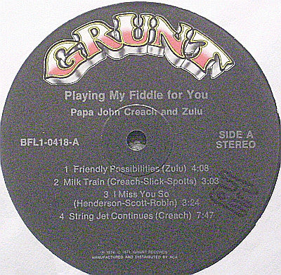 Papa John Creach & Zulu (9) : Playing My Fiddle For You (LP, Album, Hol)
