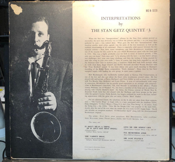 Stan Getz Quintet : Interpretations By The Stan Getz Quintet #3 (LP, Album, Mono)