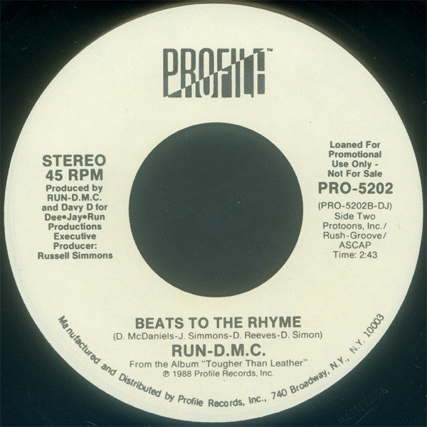 Run-DMC : Run's House / Beats To The Rhyme (7", Promo)