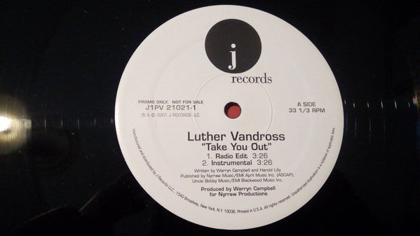 Luther Vandross : Take You Out (12", Promo)