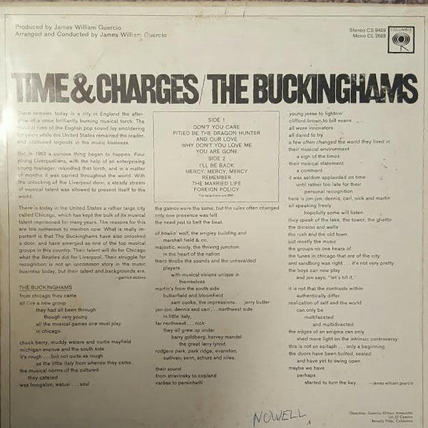 The Buckinghams : Time & Charges (LP, Album, Ter)