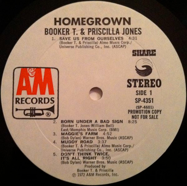 Booker T. Jones & Priscilla Jones : Home Grown (LP, Album, Promo)