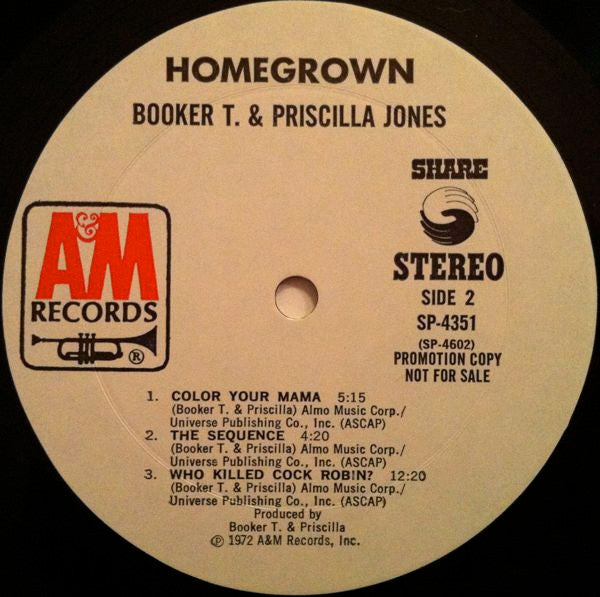 Booker T. Jones & Priscilla Jones : Home Grown (LP, Album, Promo)
