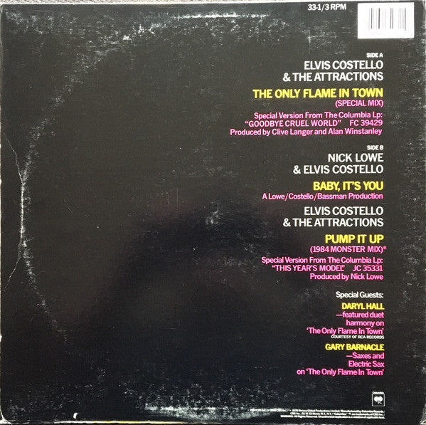 Elvis Costello & The Attractions : The Only Flame In Town (12", Single, Car)