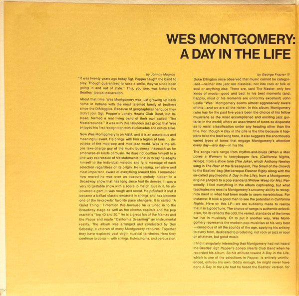 Wes Montgomery : A Day In The Life (LP, Album, Gat)