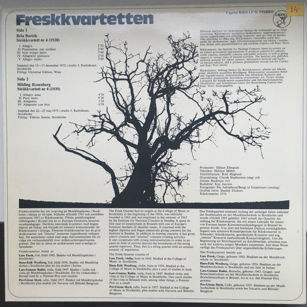 Freskkvartetten, Béla Bartók / Hilding Rosenberg : Freskkvartetten (LP, Album)