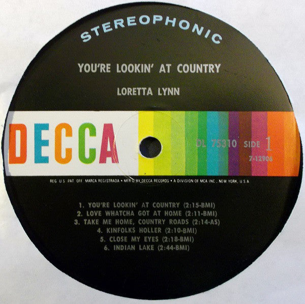 Loretta Lynn : You're Lookin' At Country (LP, Album, Glo)