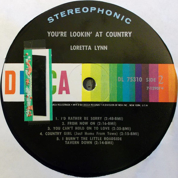 Loretta Lynn : You're Lookin' At Country (LP, Album, Glo)