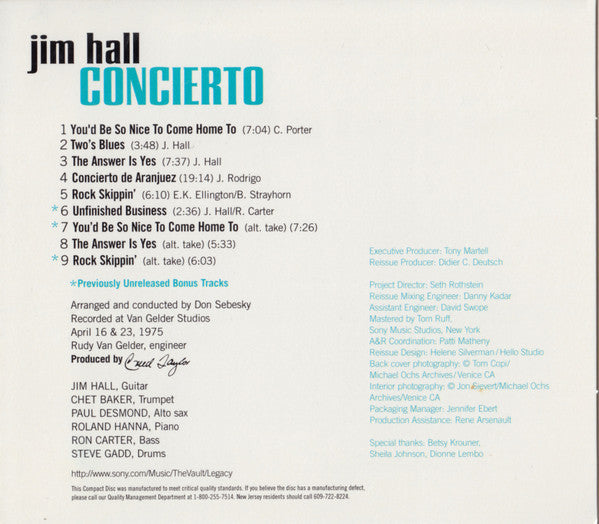 Jim Hall : Concierto (CD, Album, RE, RM, Rem)