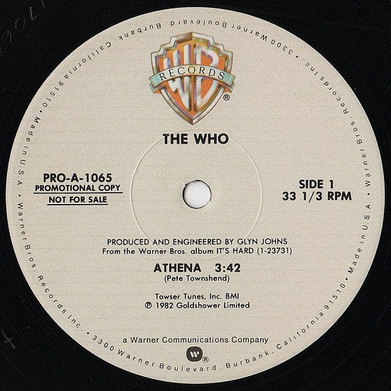 The Who : Athena (12", Single, Promo)