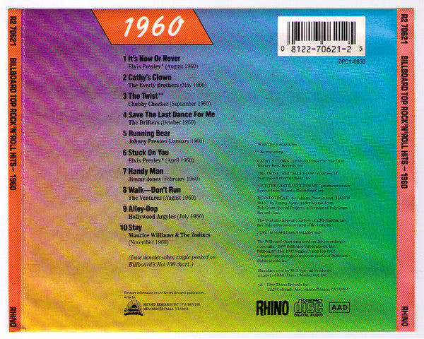 Various : Billboard Top Rock'N'Roll Hits - 1960 (CD, Comp)