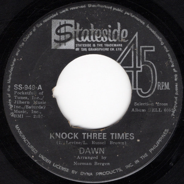 Dawn (5) : Knock Three Times (7", Single)