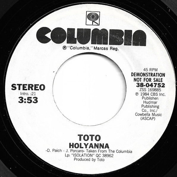 Toto : Holyanna (7", Promo)