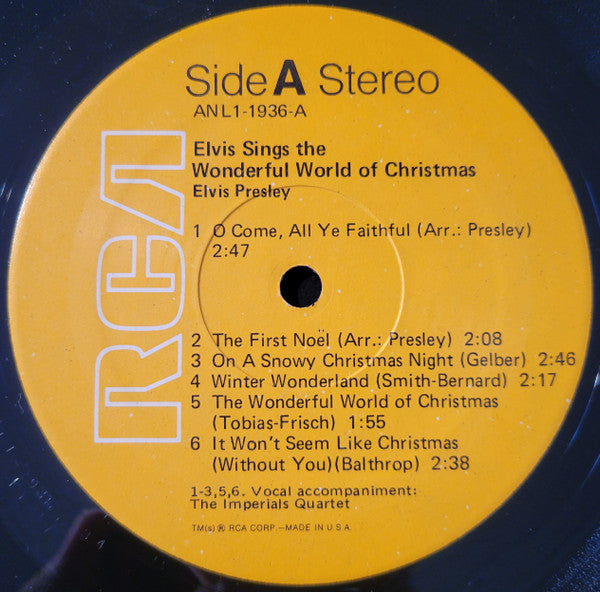 Elvis Presley : Elvis Sings The Wonderful World Of Christmas (LP, Album, RE)