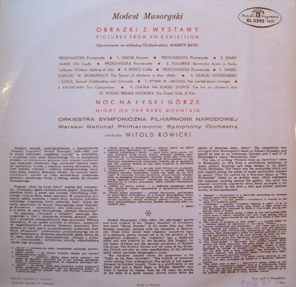Modest Mussorgsky - Orkiestra Symfoniczna Filharmonii Narodowej, Witold Rowicki : Obrazki Z Wystawy / Noc Na Łysej Górze (LP, Mono)