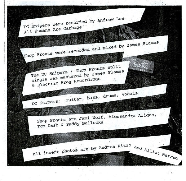 Shop Fronts / DC Snipers : This Is The DC Snipers Shop Fronts Split Single (7", EP)