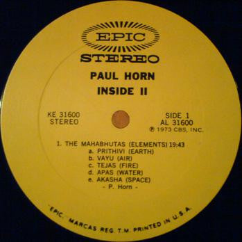 Paul Horn : Inside II (LP, Album, Yel)