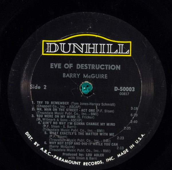 Barry McGuire : Eve Of Destruction (LP, Album, Mono)
