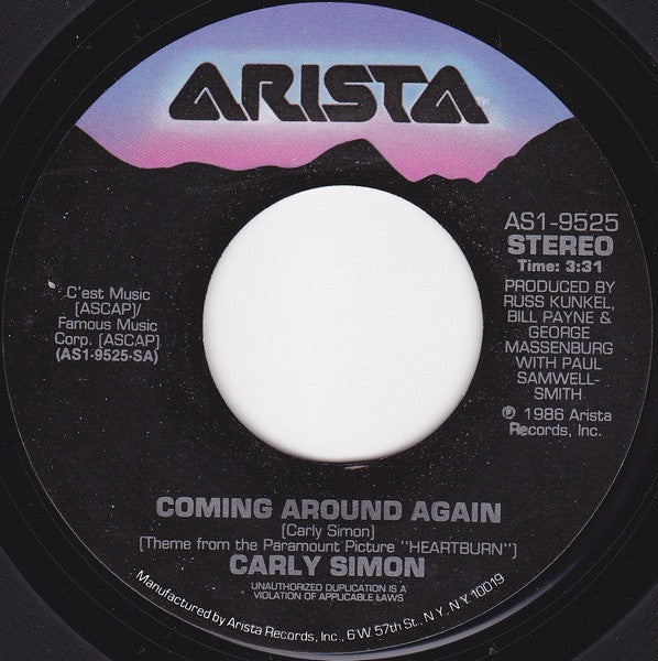 Carly Simon : Coming Around Again (7", Single, Ind)