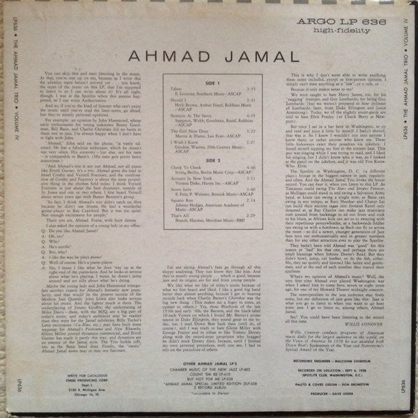 Ahmad Jamal Trio : Volume IV (LP, Album)