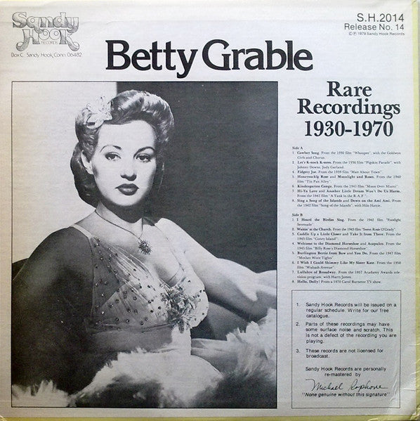 Betty Grable : Rare Recordings 1930-1970 (LP, Comp)