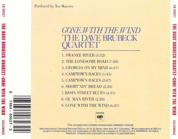 The Dave Brubeck Quartet : Gone With The Wind (CD, Album, RE, RM)