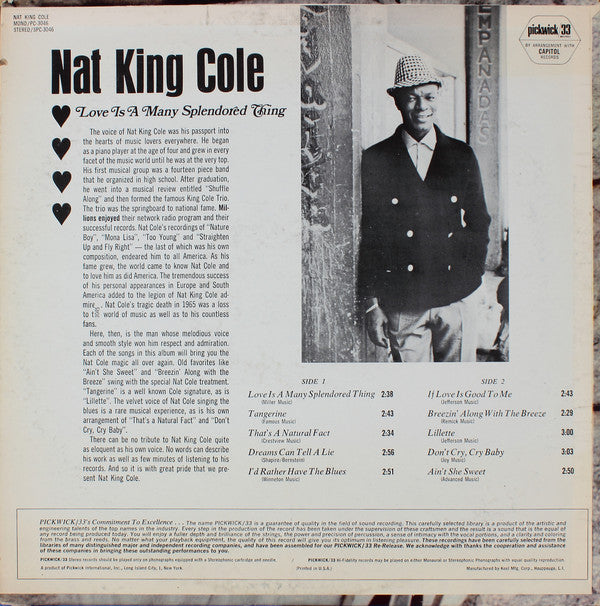 Nat King Cole : Love Is A Many Splendored Thing (LP, Comp)