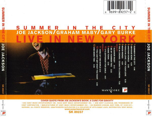 Joe Jackson / Graham Maby / Gary Burke : Summer In The City (Live In New York) (CD, Album)