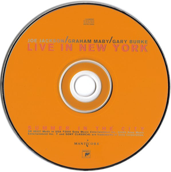 Joe Jackson / Graham Maby / Gary Burke : Summer In The City (Live In New York) (CD, Album)