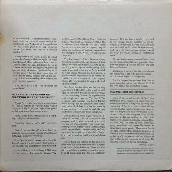 Stan Getz – Joao Gilberto* : Getz / Gilberto #2 (Recorded Live At Carnegie Hall) (LP, Album, Mono, RP, MGM)